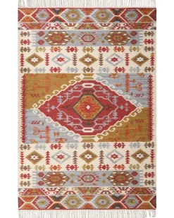 Beliani Tappeto PROSHYAN Multicolore 160 x 230 cm Lana Kilim Arancione Grigio Marrone Multicolore