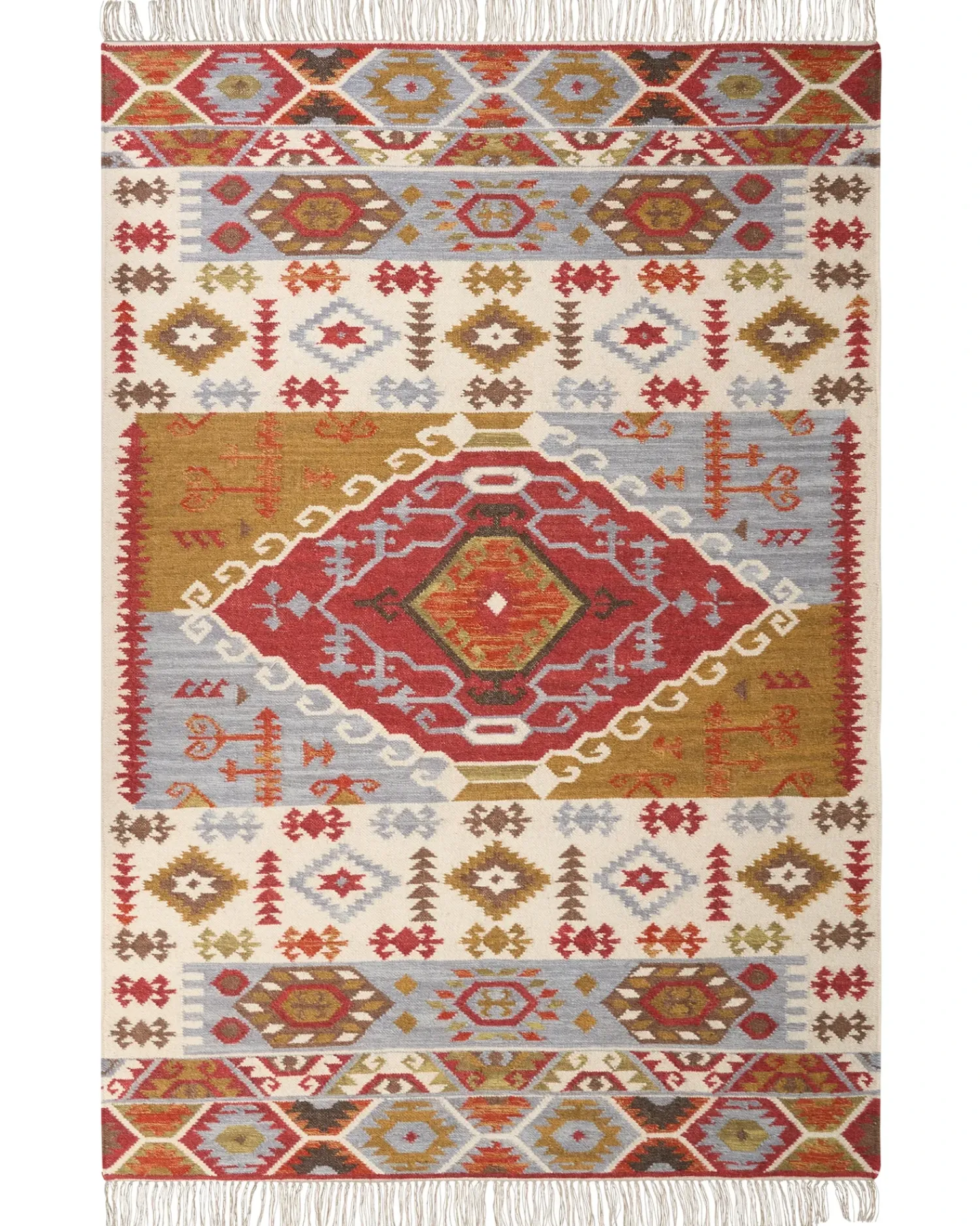 Beliani Tappeto PROSHYAN Multicolore 160 x 230 cm Lana Kilim Arancione Grigio Marrone Multicolore