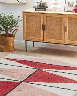New Beliani Tappeto PURNIA Multicolore Cotone Beige Nero Rosa Rosso Multicolore