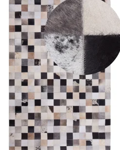 Online Beliani Tappeto RIZE Multicolore Pelle naturale Grigio Marrone Nero Multicolore