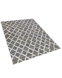 Best Beliani Tappeto ROLUNAY Grigio scuro Pelle naturale Beige Grigio