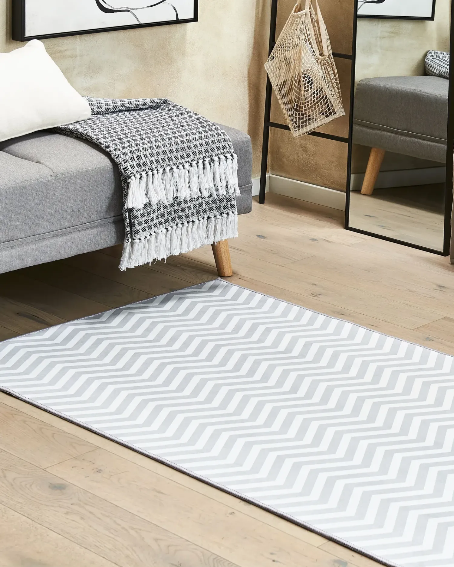 Beliani Tappeto SAIKHEDA Bianco Bianco Grigio