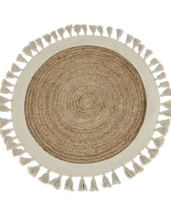 New Beliani Tappeto SAMSUN Beige ø 120 cm Iuta Beige Bianco