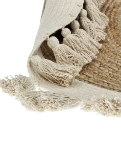 New Beliani Tappeto SAMSUN Beige ø 120 cm Iuta Beige Bianco
