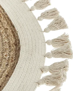 New Beliani Tappeto SAMSUN Beige ø 120 cm Iuta Beige Bianco