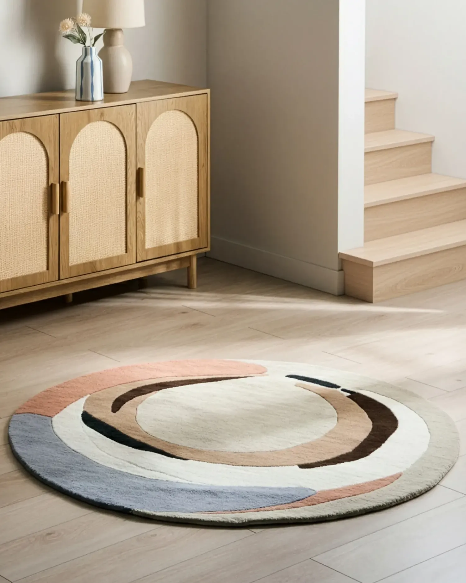 Hot Beliani Tappeto SARGODHA Multicolore ø 140 cm Lana Beige Bianco Grigio Multicolore
