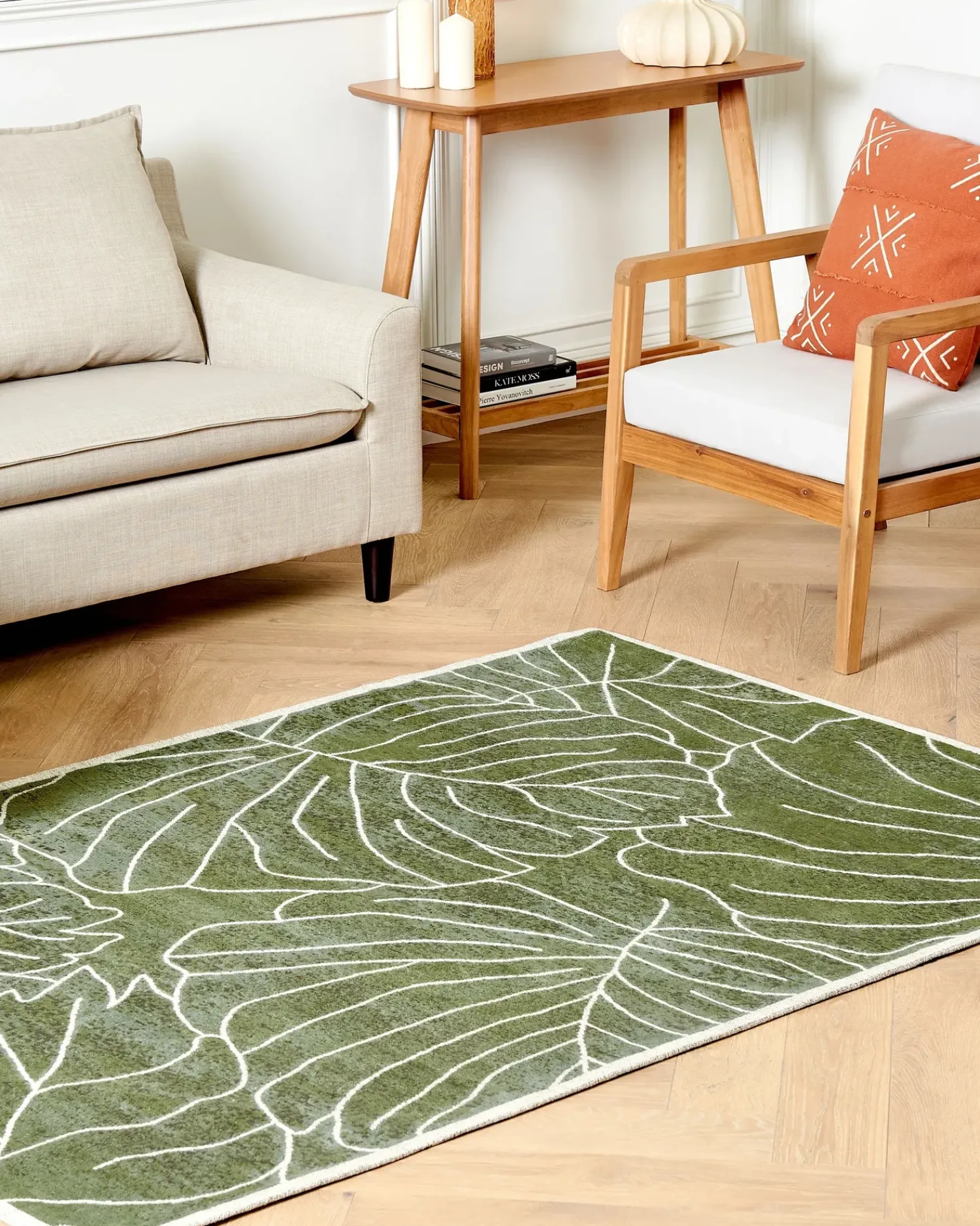 New Beliani Tappeto SARMIN Verde 200 x 300 cm Cotone Bianco Verde