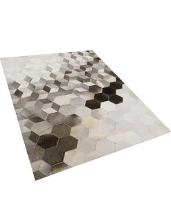 Best Beliani Tappeto SASON Beige Pelle naturale Bianco Beige