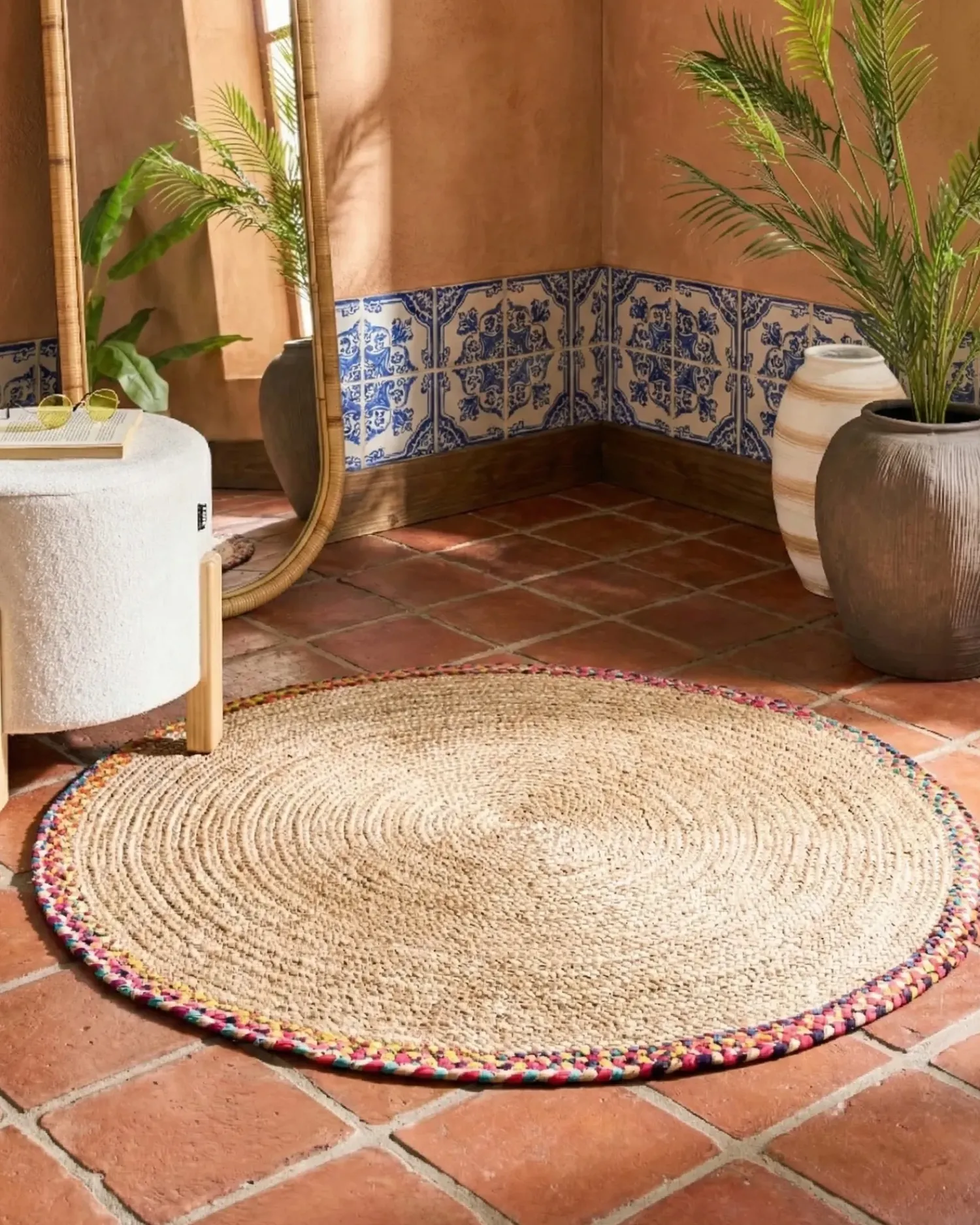 Clearance Beliani Tappeto SATARA Multicolore ø 120 cm Iuta Beige Multicolore