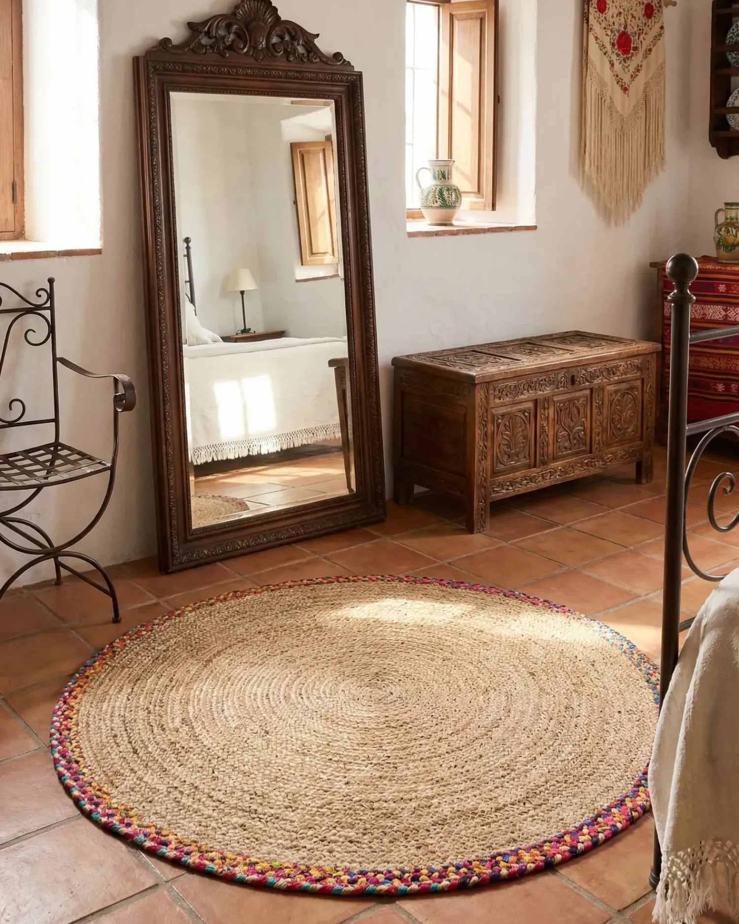 Clearance Beliani Tappeto SATARA Multicolore ø 120 cm Iuta Beige Multicolore
