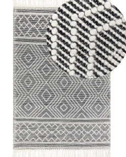 Beliani Tappeto SAVUCA Nero 160 x 230 cm Lana Bianco Nero