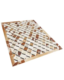 New Beliani Tappeto SERINOVA Marrone Pelle naturale Beige Marrone