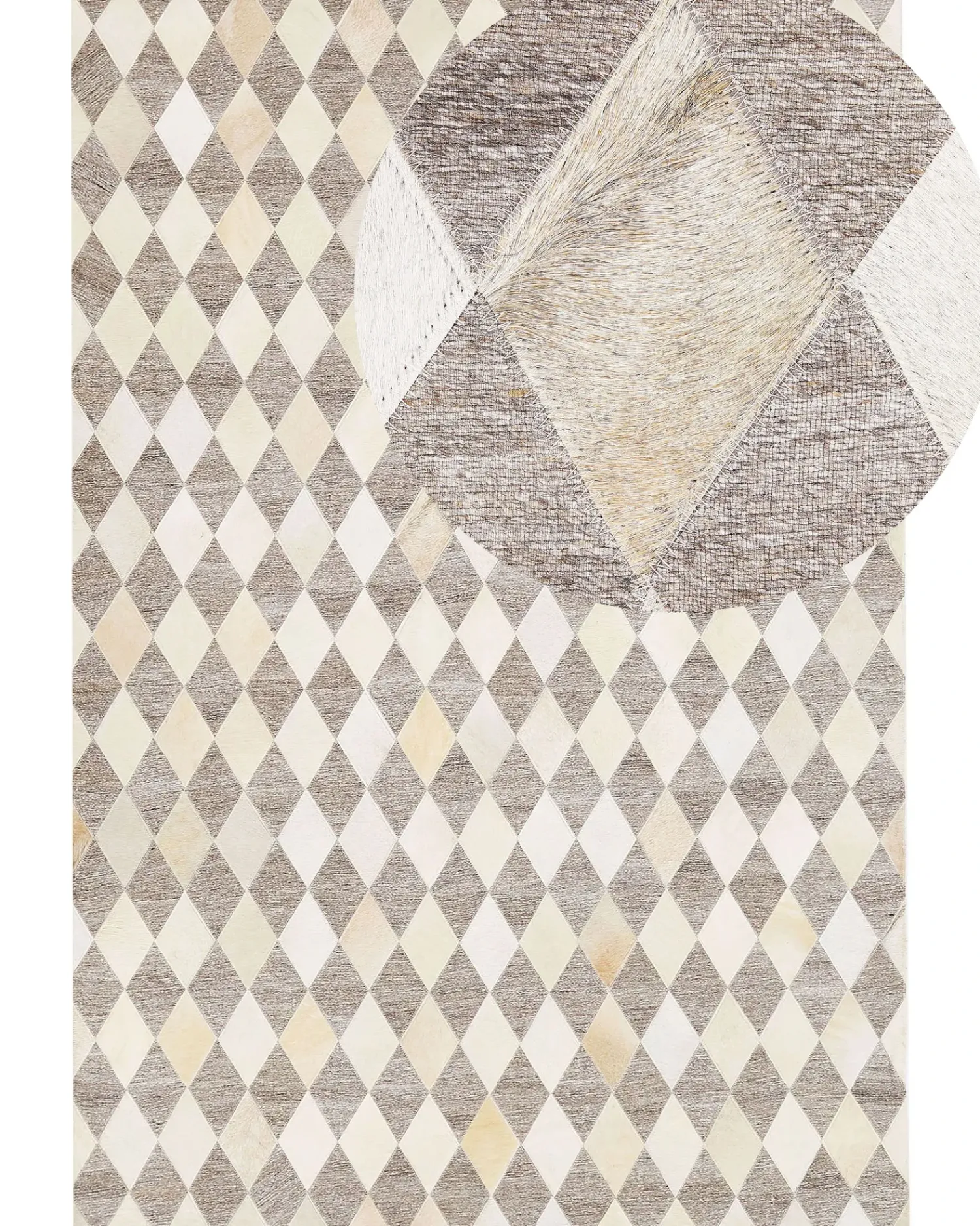 Best Beliani Tappeto SESLICE Beige Pelle naturale Beige Marrone