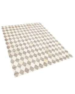 Best Beliani Tappeto SESLICE Beige Pelle naturale Beige Marrone