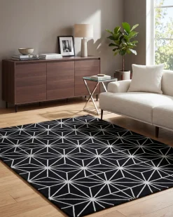 Discount Beliani Tappeto SIBEL Nero Viscosa Argento Nero