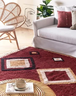 Sale Beliani Tappeto SIIRT Rosso Cotone Beige Nero Rosso