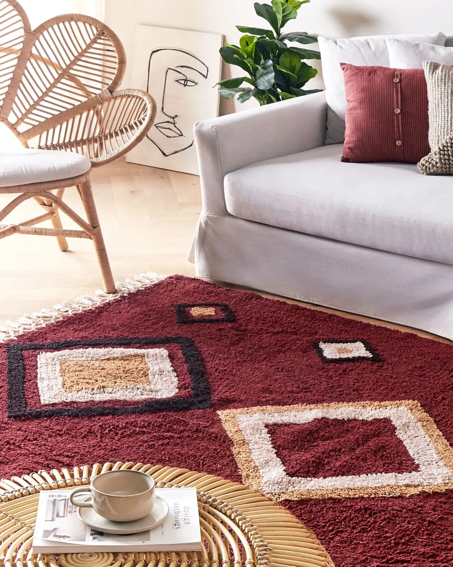 Sale Beliani Tappeto SIIRT Rosso Cotone Beige Nero Rosso