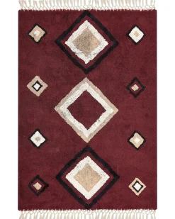 Sale Beliani Tappeto SIIRT Rosso Cotone Beige Nero Rosso