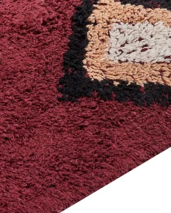 Sale Beliani Tappeto SIIRT Rosso Cotone Beige Nero Rosso