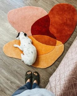 New Beliani Tappeto SINJUWI Multicolore ø 140 cm Lana Arancione Rosa Rosso Multicolore