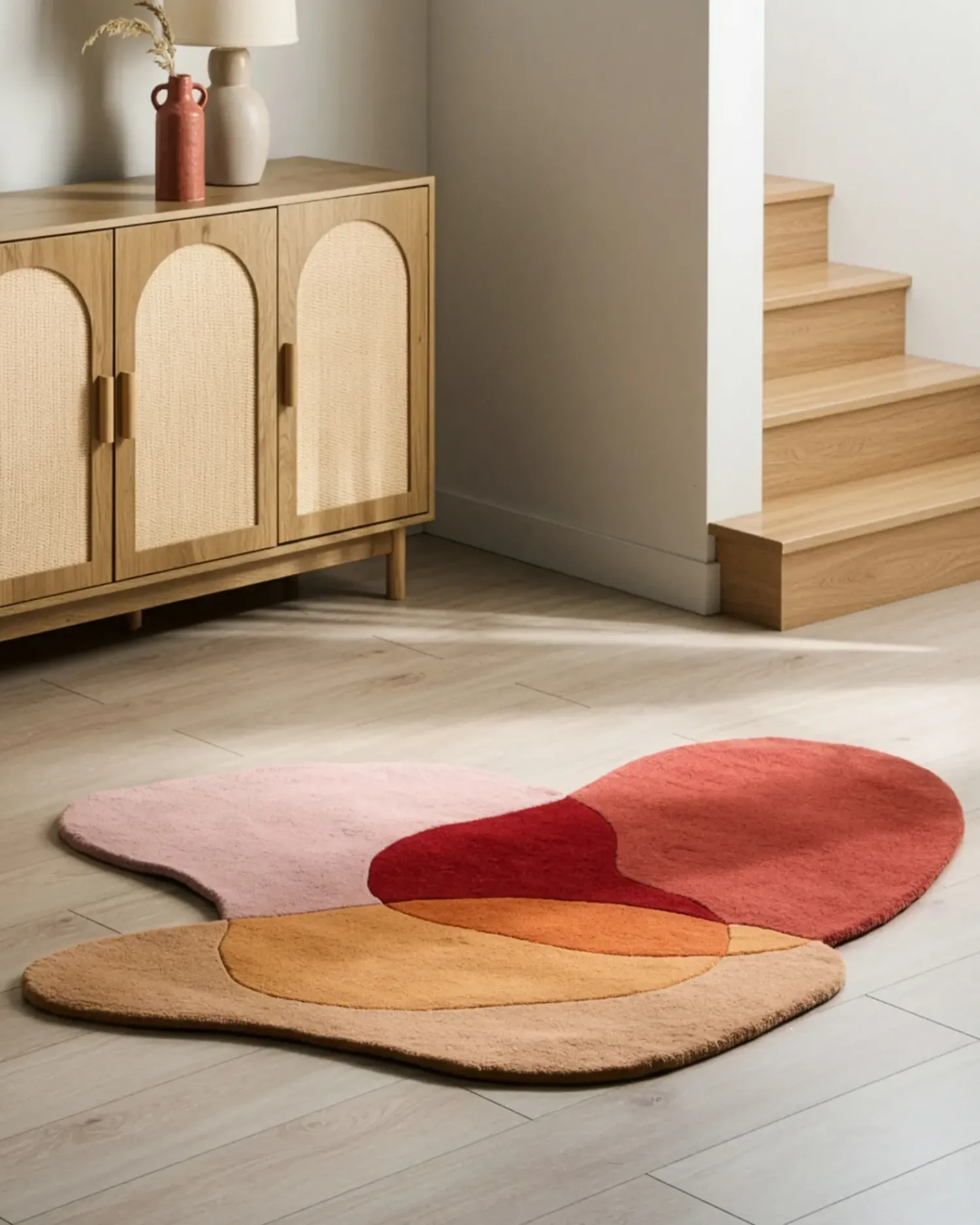 New Beliani Tappeto SINJUWI Multicolore ø 140 cm Lana Arancione Rosa Rosso Multicolore