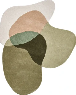 Sale Beliani Tappeto SINJUWI Multicolore ø 140 cm Lana Beige Bianco Verde Multicolore