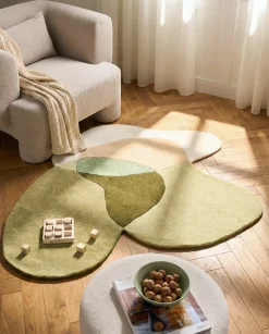 Sale Beliani Tappeto SINJUWI Multicolore ø 140 cm Lana Beige Bianco Verde Multicolore
