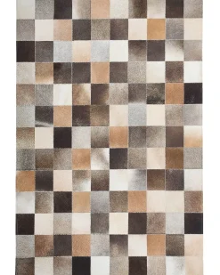 Online Beliani Tappeto SOKE Multicolore Pelle naturale Beige Grigio Marrone Multicolore