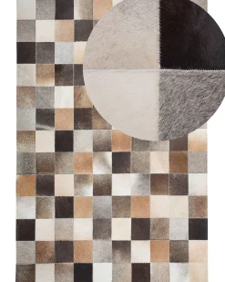 Online Beliani Tappeto SOKE Multicolore Pelle naturale Beige Grigio Marrone Multicolore