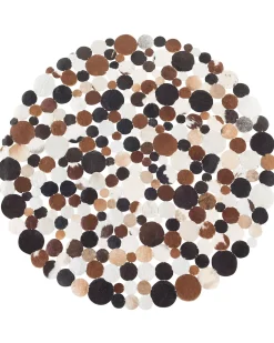 Outlet Beliani Tappeto SORGUN Marrone dorato ø 140 cm Pelle naturale Beige Marrone Nero