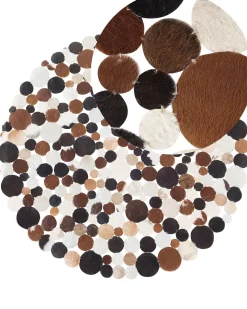 Outlet Beliani Tappeto SORGUN Marrone dorato ø 140 cm Pelle naturale Beige Marrone Nero