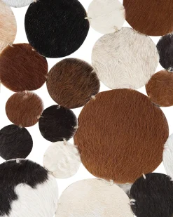 Outlet Beliani Tappeto SORGUN Marrone dorato ø 140 cm Pelle naturale Beige Marrone Nero