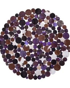 Beliani Tappeto SORGUN Viola ø 140 cm Pelle naturale Beige Nero Multicolore