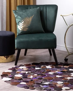Beliani Tappeto SORGUN Viola ø 140 cm Pelle naturale Beige Nero Multicolore