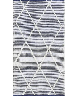 Sale Beliani Tappeto SYNOPA Blu 80 x 150 cm Cotone Bianco Blu