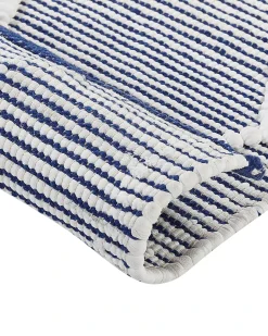 Sale Beliani Tappeto SYNOPA Blu 80 x 150 cm Cotone Bianco Blu