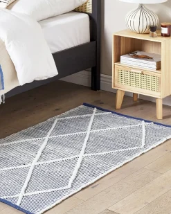 Sale Beliani Tappeto SYNOPA Blu 80 x 150 cm Cotone Bianco Blu