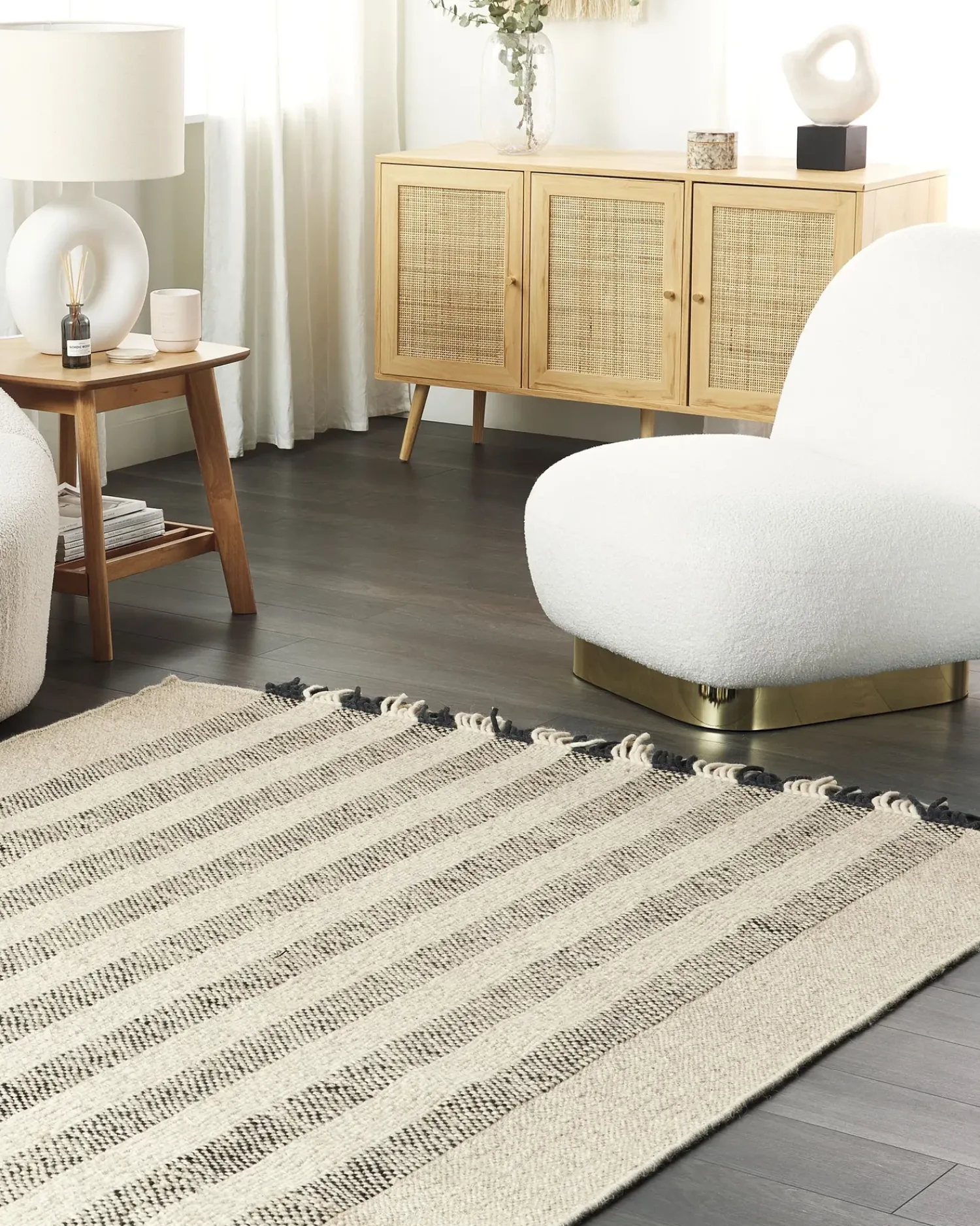 Clearance Beliani Tappeto TACETTIN Bianco Lana Bianco Nero