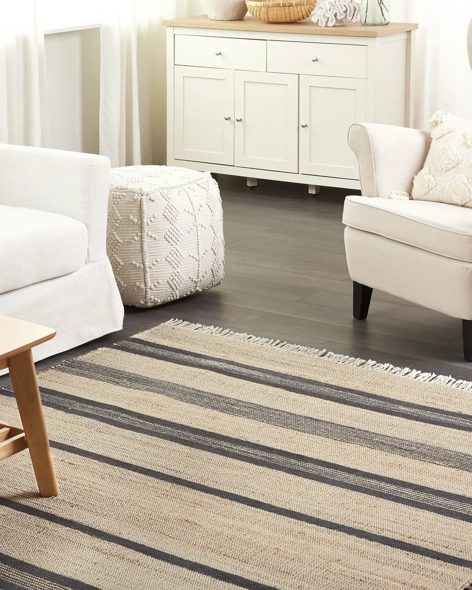 Sale Beliani Tappeto TALPUR Grigio grafite 160 x 230 cm Iuta Beige Grigio Naturale