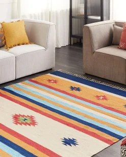 Online Beliani Tappeto TARONIK Multicolore Cotone Kilim Blu Giallo Rosso Multicolore