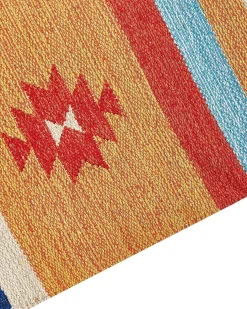 Online Beliani Tappeto TARONIK Multicolore Cotone Kilim Blu Giallo Rosso Multicolore