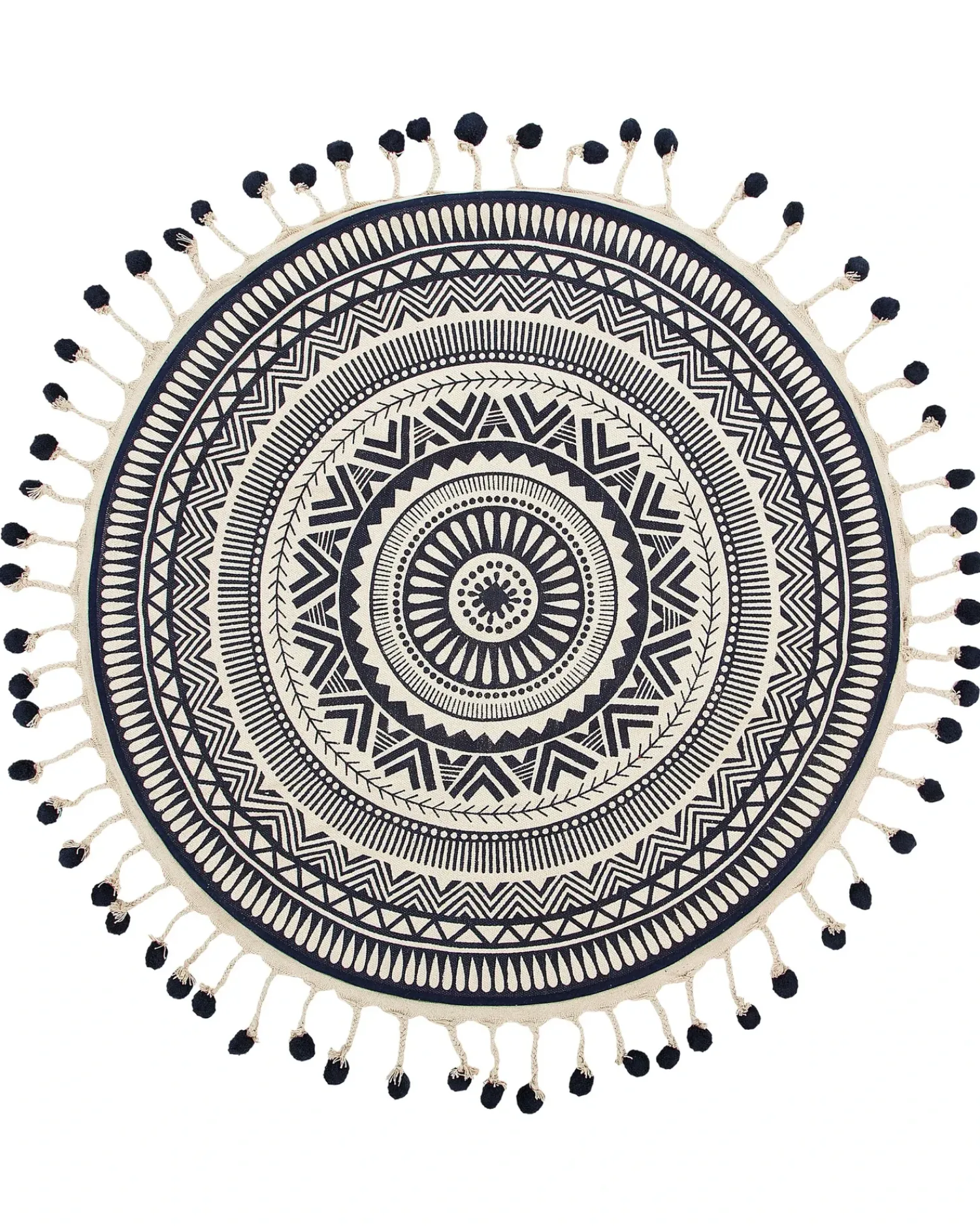 Hot Beliani Tappeto TATVAN Blu ø 120 cm Cotone Bianco Blu