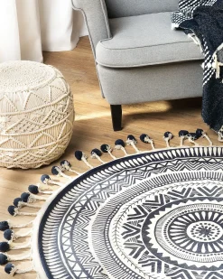 Hot Beliani Tappeto TATVAN Blu ø 120 cm Cotone Bianco Blu