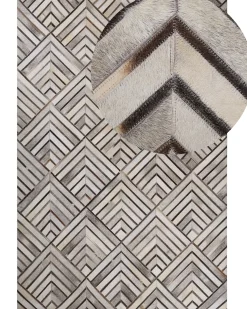 Best Beliani Tappeto TEKIR Beige 140 x 200 cm Pelle naturale Beige Grigio Nero