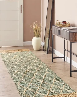 Online Beliani Tappeto TELLIKAYA Verde 80 x 300 cm Iuta Beige Verde