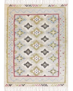 New Beliani Tappeto TERKOS Multicolore Iuta Beige Blu Marrone Rosa Verde Multicolore