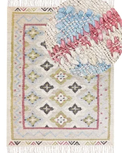 New Beliani Tappeto TERKOS Multicolore Iuta Beige Blu Marrone Rosa Verde Multicolore