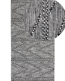 Hot Beliani Tappeto TERMAL Nero 80 x 150 cm Cotone Bianco Nero