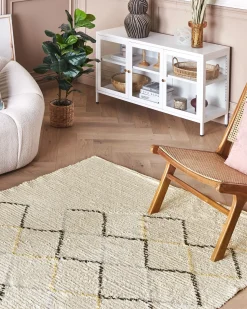 Beliani Tappeto TEZPUR Beige Cotone Beige Giallo Nero