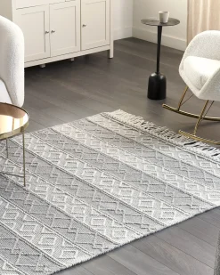 Online Beliani Tappeto TONYA Grigio 160 x 230 cm Lana Bianco Grigio